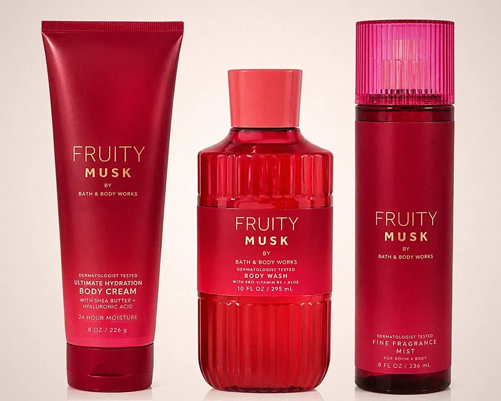 FRUITY MUSK by Bath & Body Works Wash Cream Fragrance Mist Set Lot of 3